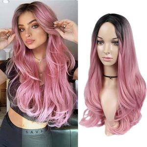 📷🔸️NWT Pink & Black Ombre High Density Heat Long Wig
